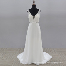 Women's halter wedding dress long trailing bright silk bridal gown